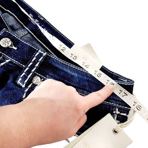 Miss Me Jeans Womens Sz 34x32 Chloe Bootcut Dark Wash Embroidered Bling Mid Rise - Picture 5 of 12